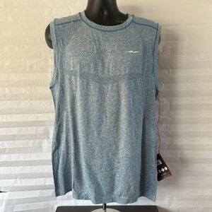 1st Round Men’s Sleeveless Workout T-Shirt Blue Size XL Athletic Muscle Tee